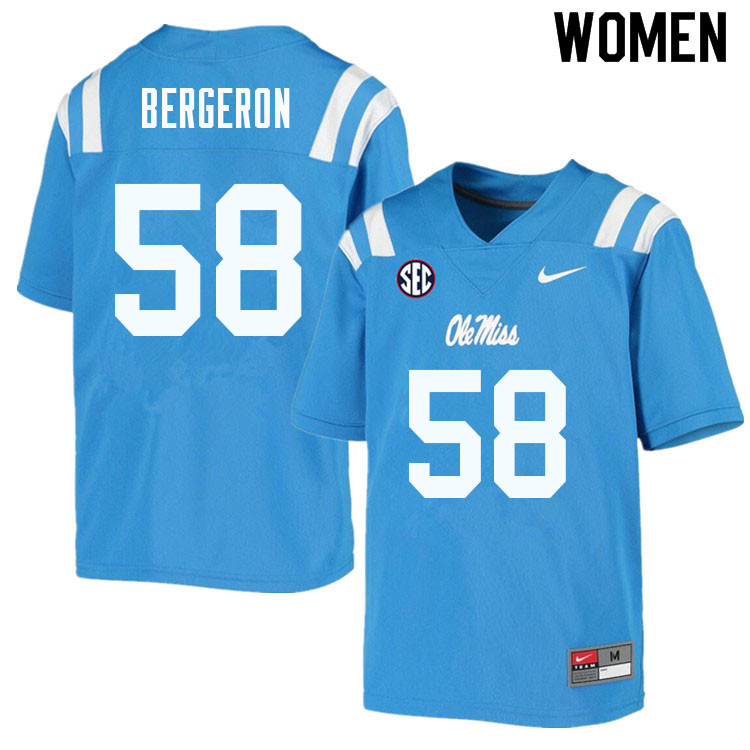 Women #58 John Bergeron Ole Miss Rebels College Football Jerseys Sale-Powder Blue